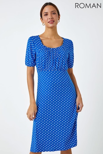 Roman Blue Polka Dot Print Stretch Dress (Q58047) | £36