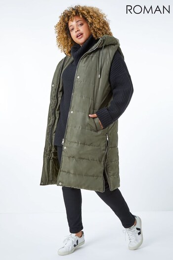 Roman Green Curve Quilted Hooded Gilet (Q58055) | £59