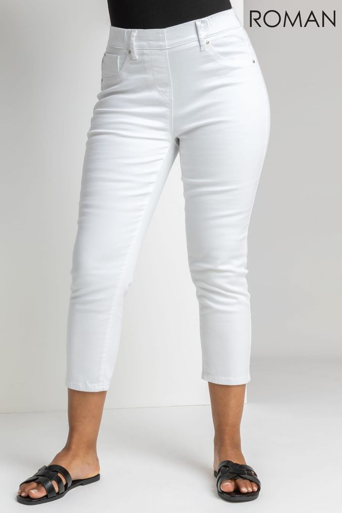 Petite white cropped jeans sales