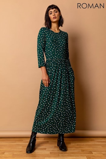 Roman Green Ditsy Floral Print Midi Dress (Q58092) | £38