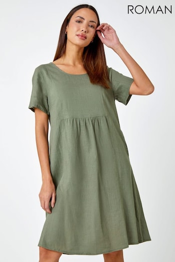 Roman Green Relaxed Cotton Blend Pocket Dress (Q58093) | £40