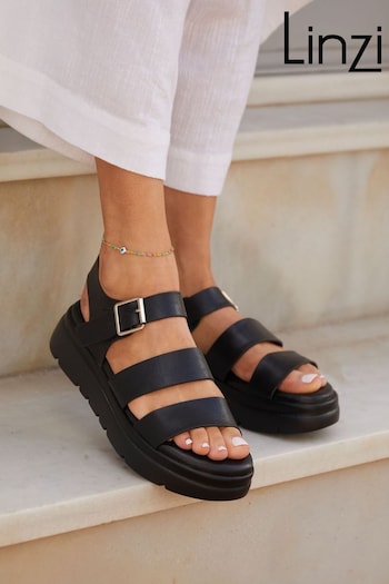 Linzi Black Venus Double Strap Flatform Sandals (Q58105) | £38