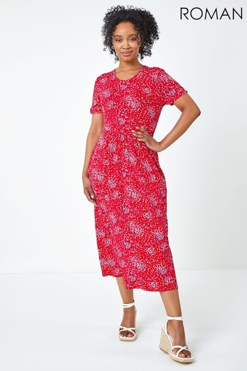 Roman Red Petite Floral Print Midi Dress (Q58117) | £36