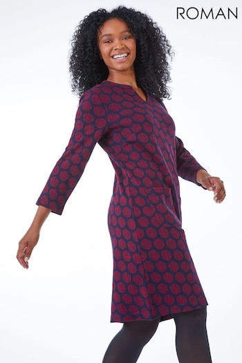 Roman Purple Petite Notch Neck Jacquard Dress (Q58124) | £42