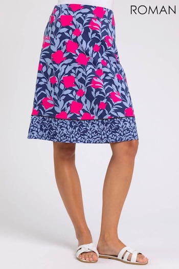 Roman Blue A Line Floral Print Skirt (Q58128) | £26