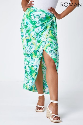 Roman Green Petite Tie Dye Wrap Around Sarong Skirt (Q58151) | £35