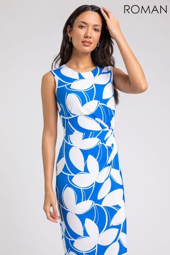 Roman Blue Leaf Print Twist Detail Shift Dress Mini (Q58164) | £45
