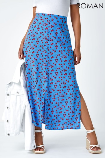 Roman Blue Petite Strawberry Button Stretch Skirt (Q58167) | £30