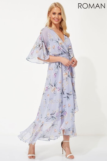 Roman Purple Chiffon Wrap Maxi Dress Aueline (Q58179) | £60