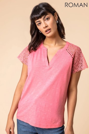 Roman Pink Embroidered Sleeve Jersey T-Shirt (Q58186) | £26