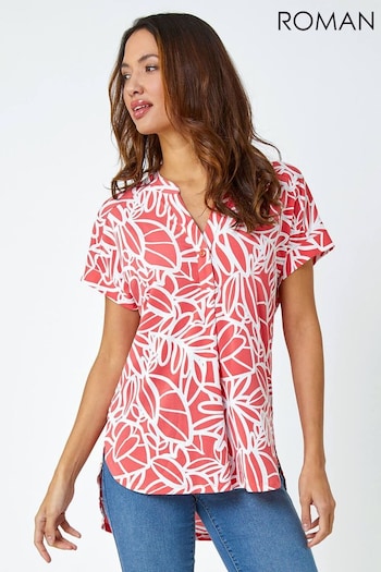 Roman Red Linear Floral Print Pleat Front Top (Q58187) | £30