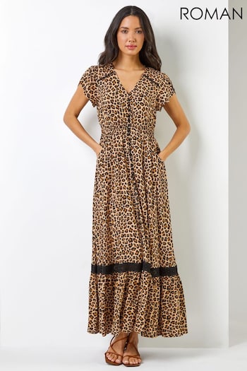 Roman Brown Floral Print Pleated Maxi Dress (Q58208) | £48