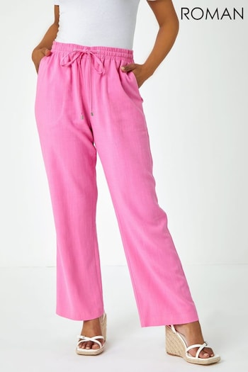 Roman Pink Petite Wide Leg Linen Trousers Length (Q58258) | £28
