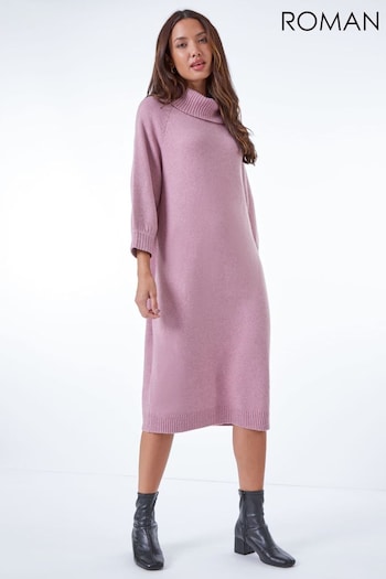Roman Pink Roll Neck Knitted Midi Dress (Q58280) | £42
