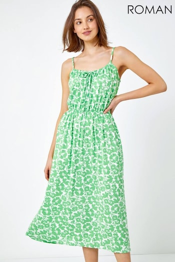 Roman Green Strappy Pocket Floral Midi Dress (Q58282) | £36