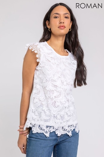 Roman White Broderie Butterfly Overlay Detail Top (Q58331) | £32