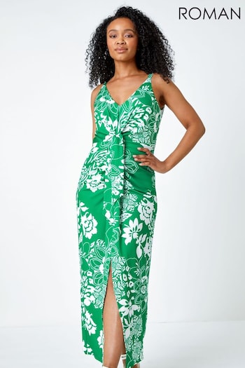 Roman Green Floral Knot Stretch Maxi Dress (Q58339) | £48