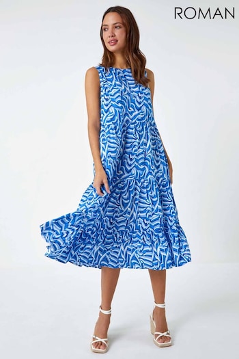 Roman Blue Geometric Sleeveless Smock Dress (Q58361) | £40