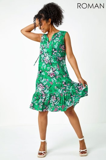 Roman Green Floral Print Frill Hem Dress (Q58368) | £36