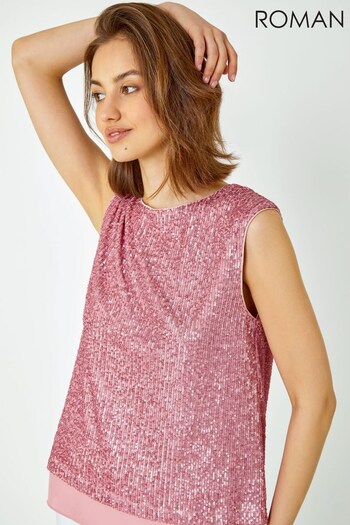 Roman Pink Sequin Tie Back Detail Top (Q58369) | £35