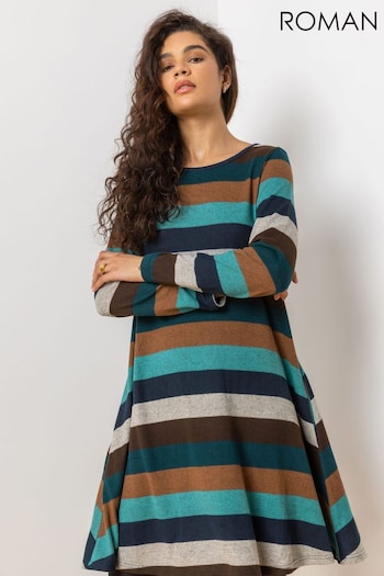 Roman Blue Stripe Print Pocket Dress Tricot (Q58379) | £38