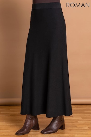 Roman Black Plain Knitted Maxi Skirt (Q58395) | £30