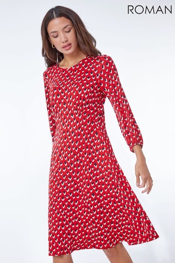 Roman Red Abstract Animal Print Tea Dress (Q58420) | £40