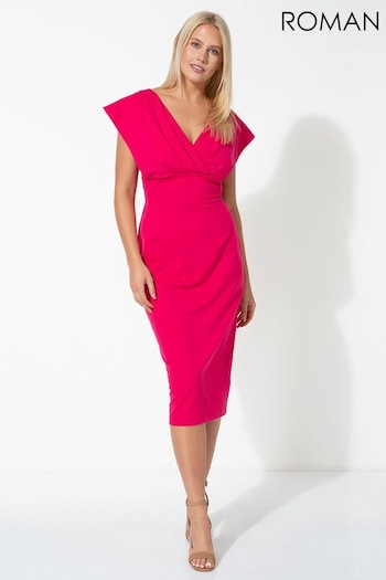 Roman Pink Cross Front Midi Dress (Q58447) | £50