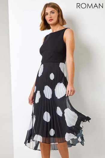 Roman Black Contrast Print Ruched Lace Dress (Q58455) | £65