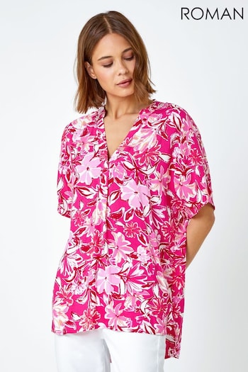 Roman Pink Floral Print Pleat Front Overshirt (Q58473) | £28