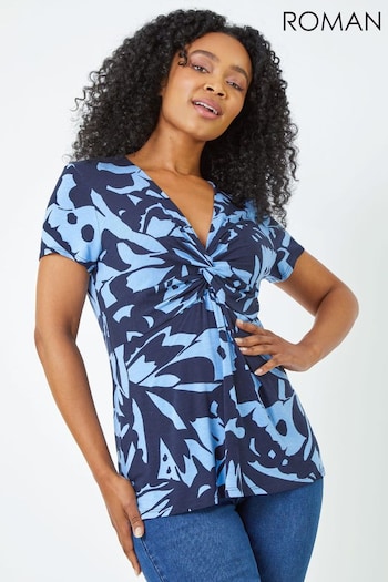 Roman Blue Petite Twist Front Abstract Top (Q58483) | £28