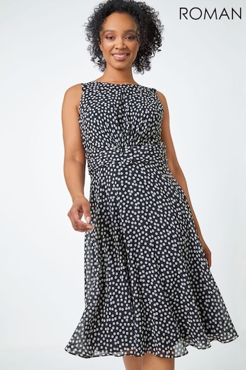Roman Black Petite Sleeveless Polka Dot Buckle Dress (Q58495) | £50