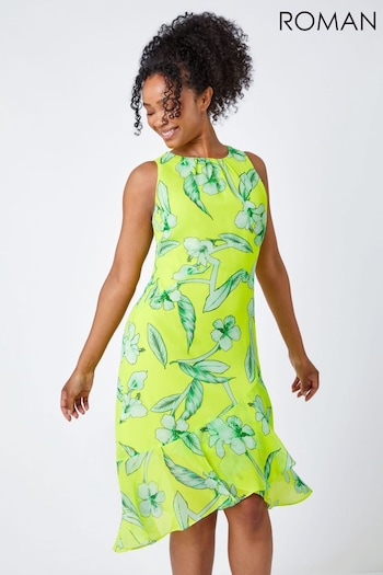 Roman Green Petite Floral Frill Hem Dress (Q58501) | £50