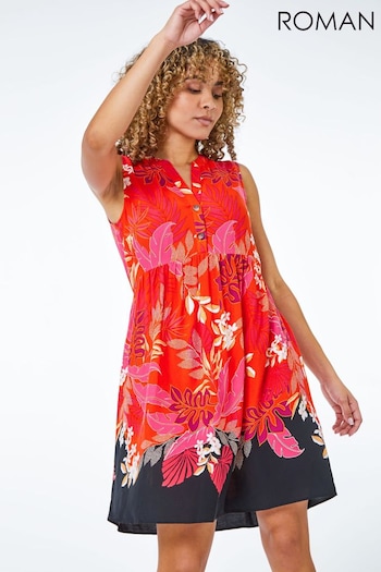 Roman Pink Petite Palm Print Tunic Dress (Q58509) | £38