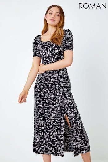 Roman Black Contrast Spot Print Jersey Maxi Dress (Q58539) | £38