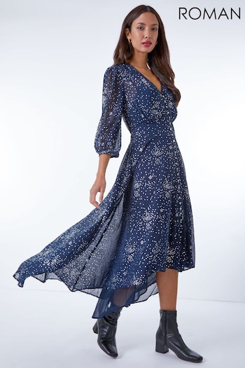 Roman Blue Star Print High Low Hem Maxi Dress (Q58551) | £55