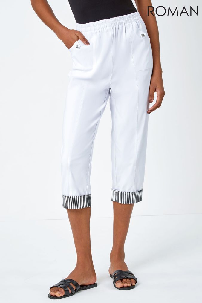 White cotton capri trousers sale