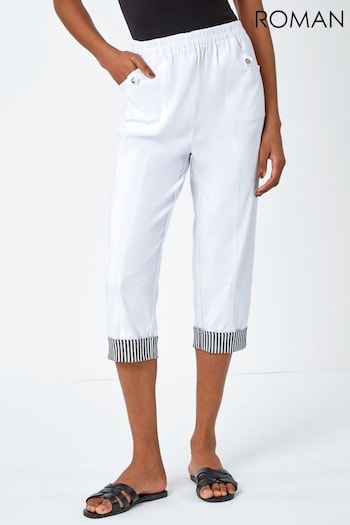Roman White Contrast Detail Cropped Stretch Trousers cutout (Q58568) | £28