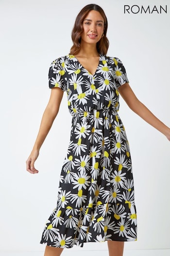 Roman Yellow Daisy Print Blouson Midi Dress (Q58575) | £42