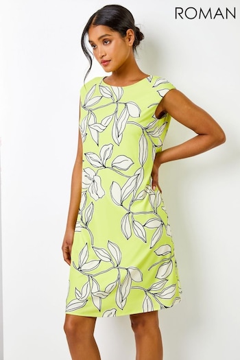 Roman Green Linear Floral Print Swing Dress (Q58579) | £42