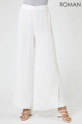 Roman White Wide Leg Side Split Trousers (Q58585) | £42