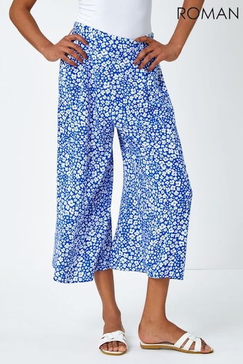 Roman Blue Floral Print Culotte Trousers (Q58606) | £28