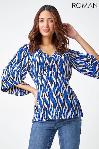 Roman Blue Abstract Print Ruched Tunic Top (Q58635) | £32