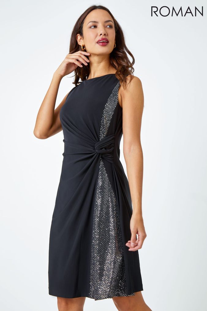 Black sleeveless dress knee length deals