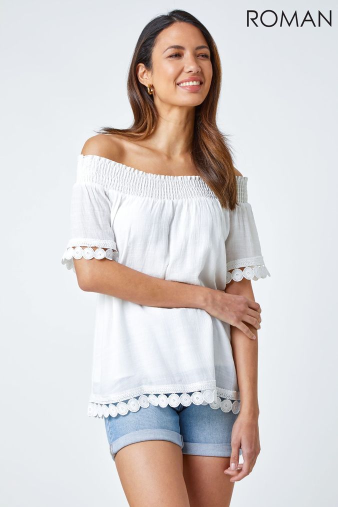 White bardot top with straps outlet