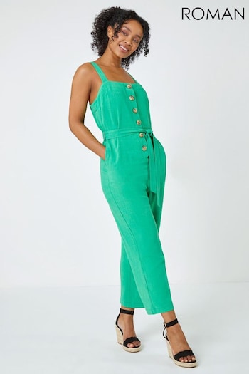 Roman Green Petite Sleeveless Belted Linen Jumpsuit (Q58757) | £40