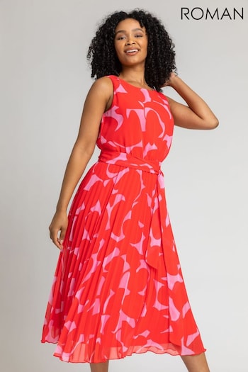 Roman Red Petite Abstract Print Pleated Maxi Dress (Q58821) | £65