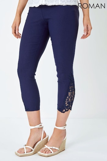Roman Blue Lace Insert Crop Stretch Trousers (Q58832) | £26
