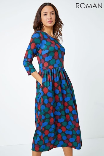 Roman Blue Spot Print Jersey Midi Dress (Q58846) | £38
