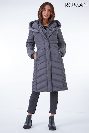 Roman Grey Hooded Chevron Quilted Coat (Q58853) | £99